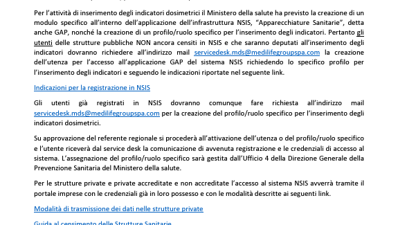 La raccolta degli indicatori dosimetrici